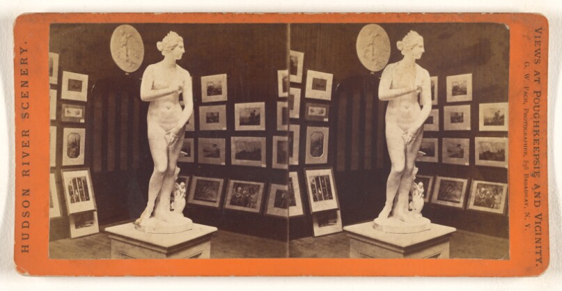 [Interior view of a gallery with sculpture and photographs on background walls, Poughkeepsie, New York]