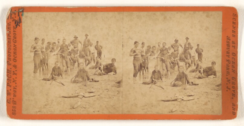 [Group of people on beach at Orange Grove, New Jersey]