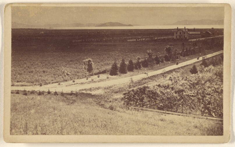 Evening View of the Golden Gate, from the Pacific Female College, Oakland, Alameda County.