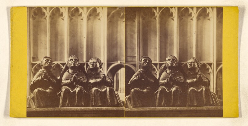 Winchester Cathedral, The Three Monks praying at the feet of the Effigy of William of Wykeham, Bishop of Wincester...1367..1404.