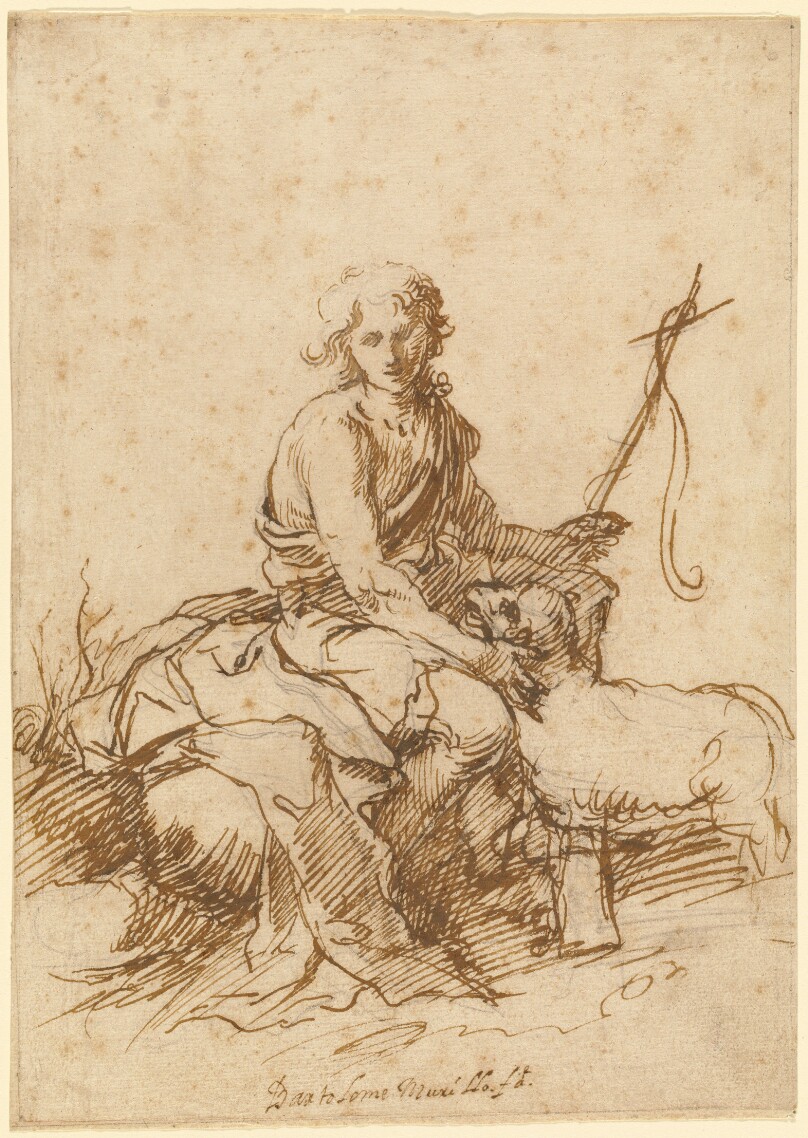 The Youthful Saint John the Baptist Seated in a Landscape (recto); Unidentified Figure Composition (Dido and Aeneas?) (verso)