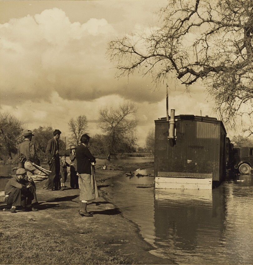 Watching Flood Rise Over Box Cars, near Visalia, Tulare county, California