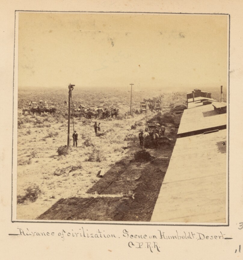 Advance of Civilization, Scene on Humboldt Desert, C.P.R.R.