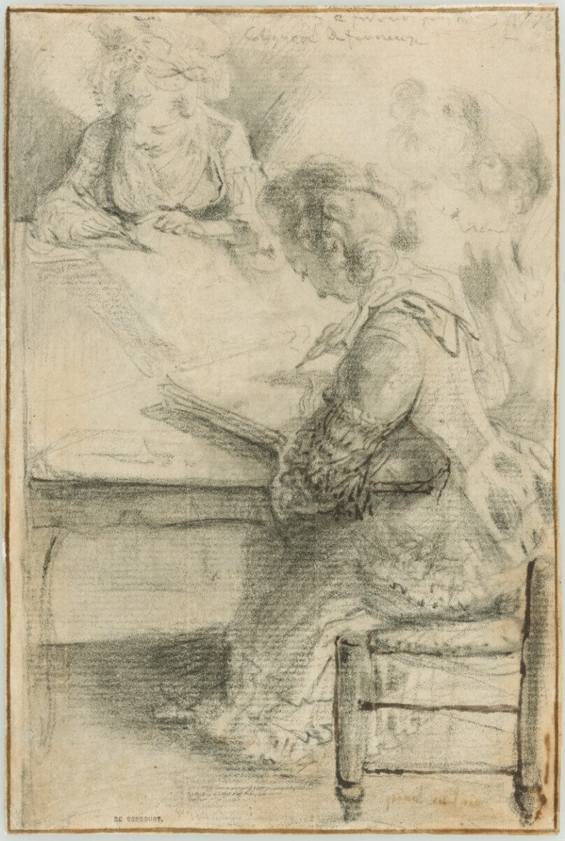 Three Young Women Drawing at a Table