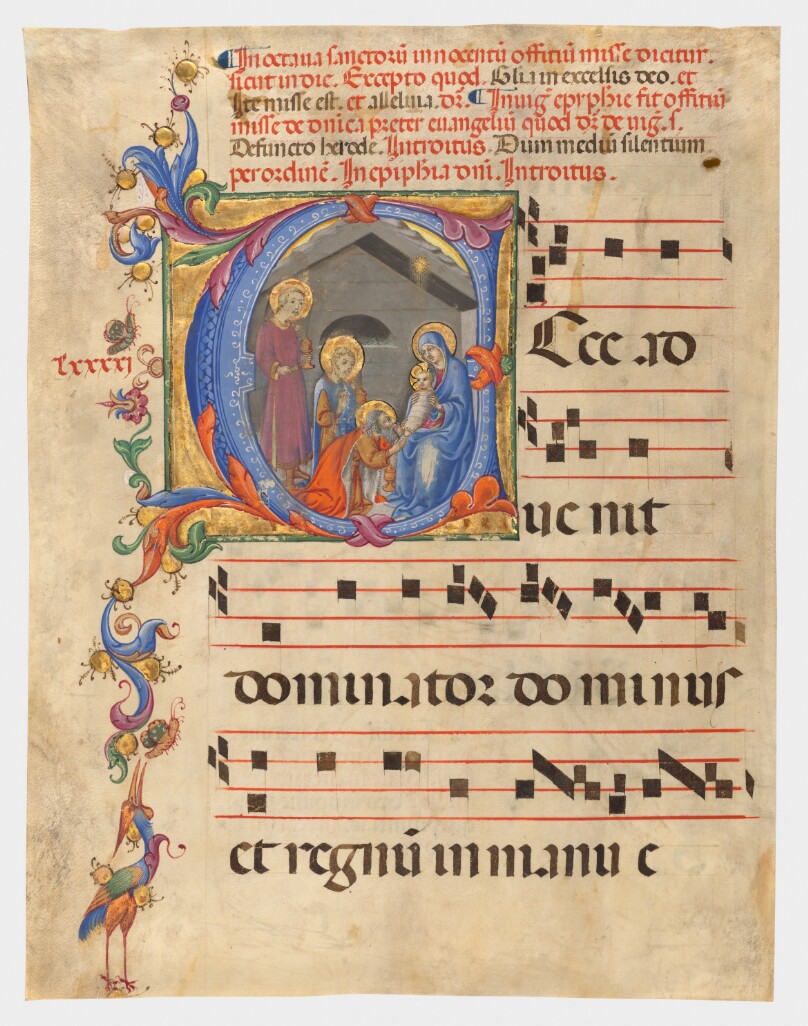 Initial E: The Adoration of the Magi, leaf from a gradual
