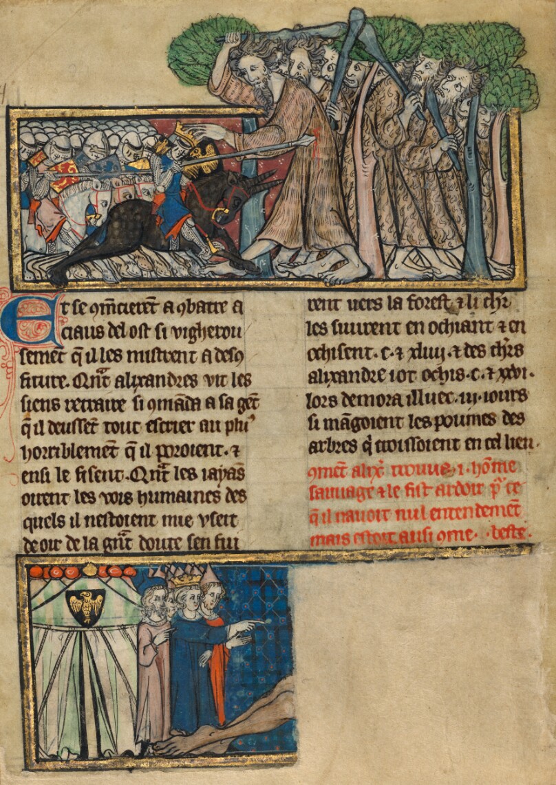 Alexander and His Army Fighting Giants; Alexander Ordering a Giant Be Burnt