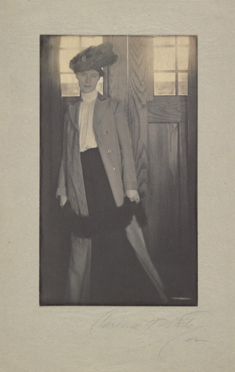 [Portrait of a Woman in Hat Holding a Wrap]