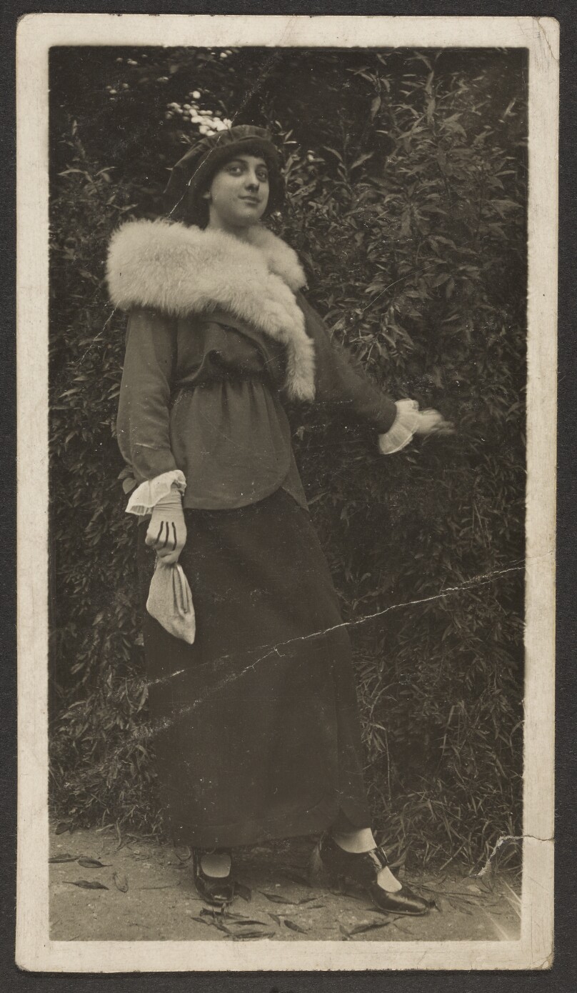 [Portrait of a woman in fur stole]