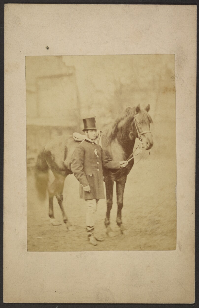 [Man in top hat and waistcoat with horse]