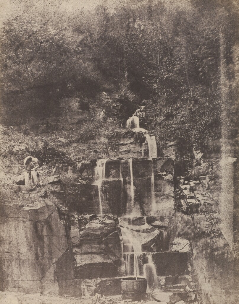 [Forest Landscape with Waterfall and Rocky Grotto]