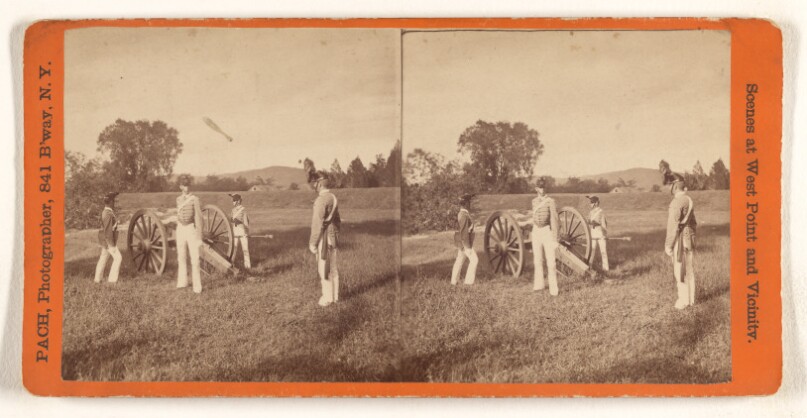 [Scene at West Point: men in unform with cannon in field]
