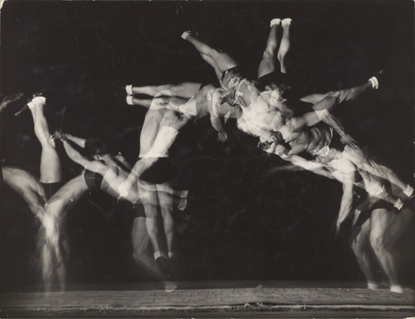 [Stroboscopic Image of Former National A.A.U. & Olympic Tumbling Champion Merrill Rowland "Flip" Wolfe Completing Flip-Flop and Soaring Into a Double Twist]