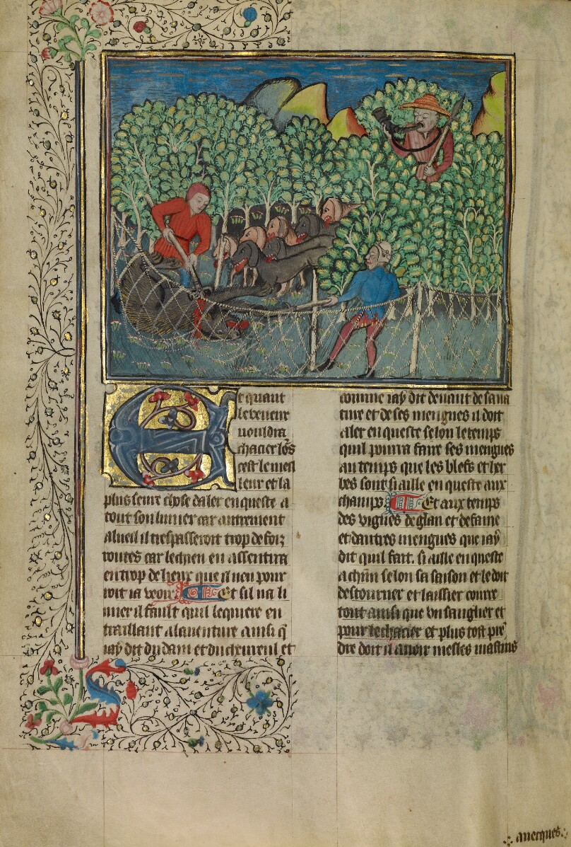 Hunters and Dogs Capturing a Bear