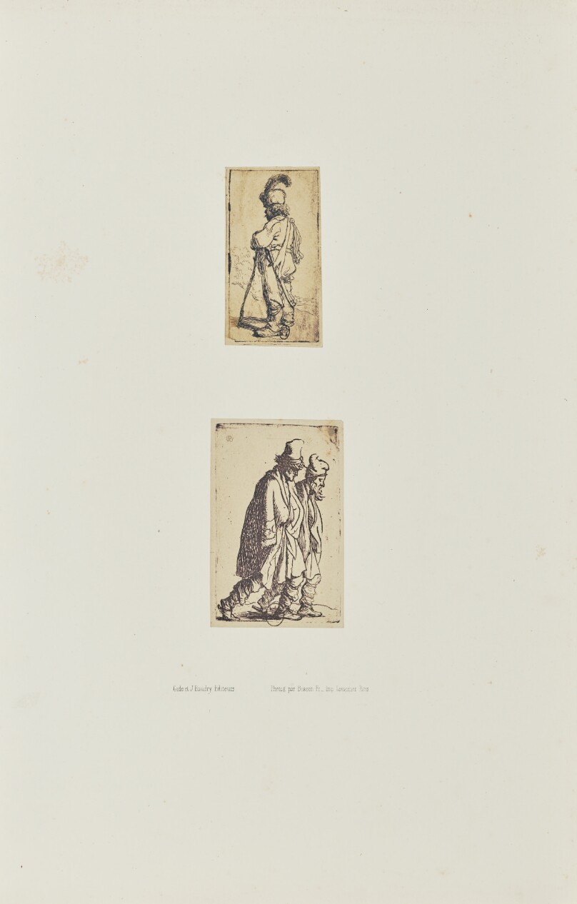 [Two etchings by Rembrandt: "Polander Leaning on a Stick" and "Two Beggars Tramping Towards the Right]