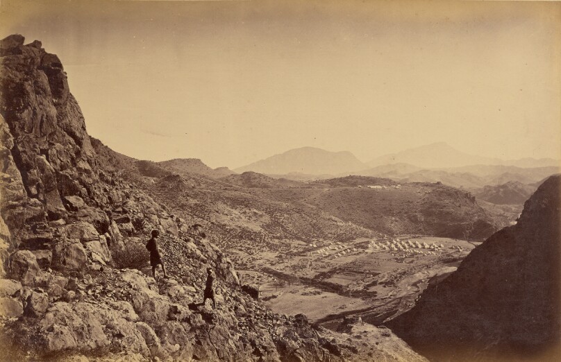 View from a little below the Fort, showing Sunga from which the Enemy kept up a very harassing fire on the advancing columns