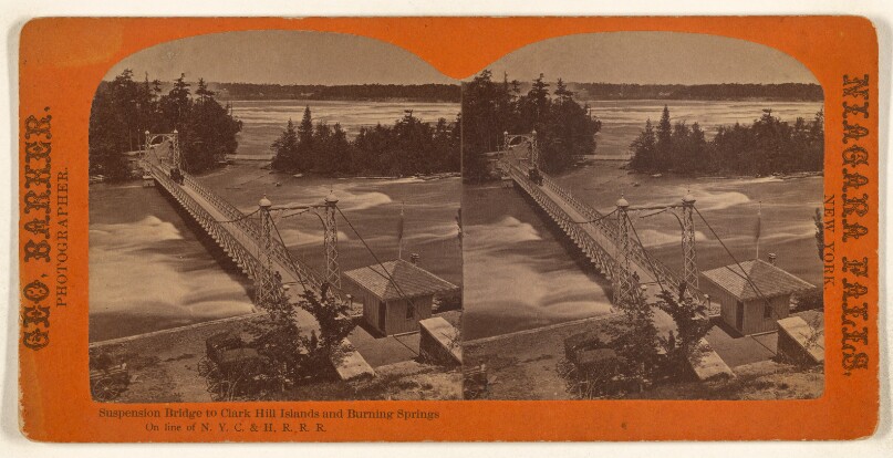 Suspension Bridge to Clark Hill Islands and Burning Springs[.] On line of N.Y.C. & H.R.R.R.