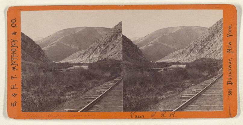 Looking West from the Devil's Slide, Upper Weber Canyon. Union Pacific Rail Road.