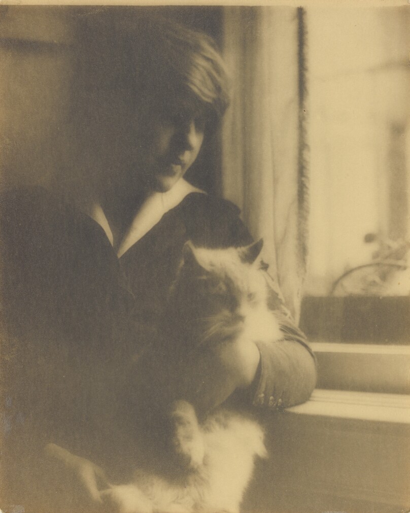 [Portrait of a Woman Posed with a Cat Near a Window]