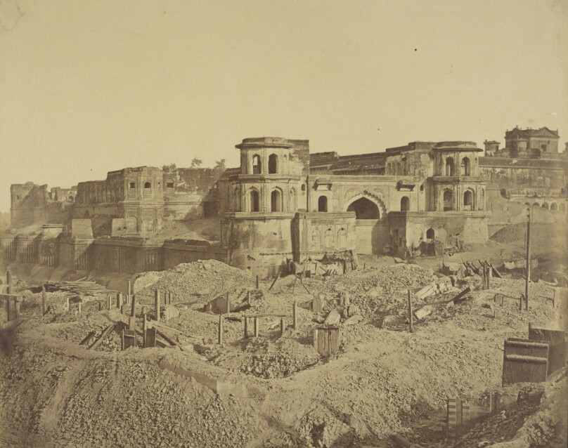 [The Muchee House on the Old Citadel of Lucknow which was Abandoned by Sir Henry Lawrence and Partly Blown Up when He Took Up His Position in the Residency]