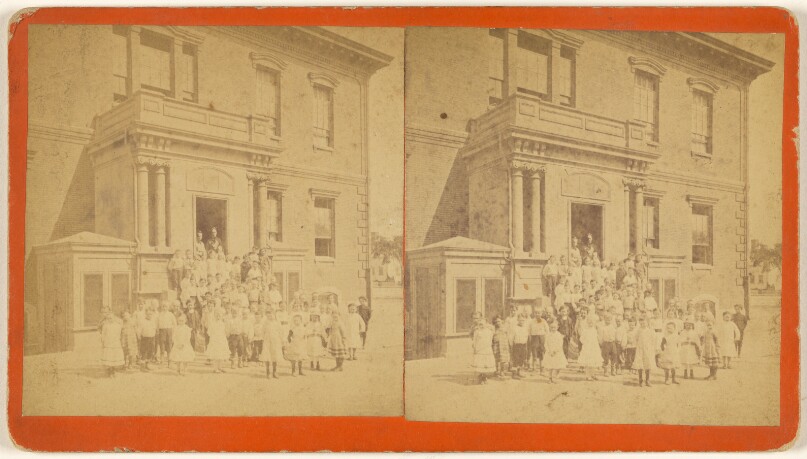 [Group of children in front of building, at Boston, Mass.?]