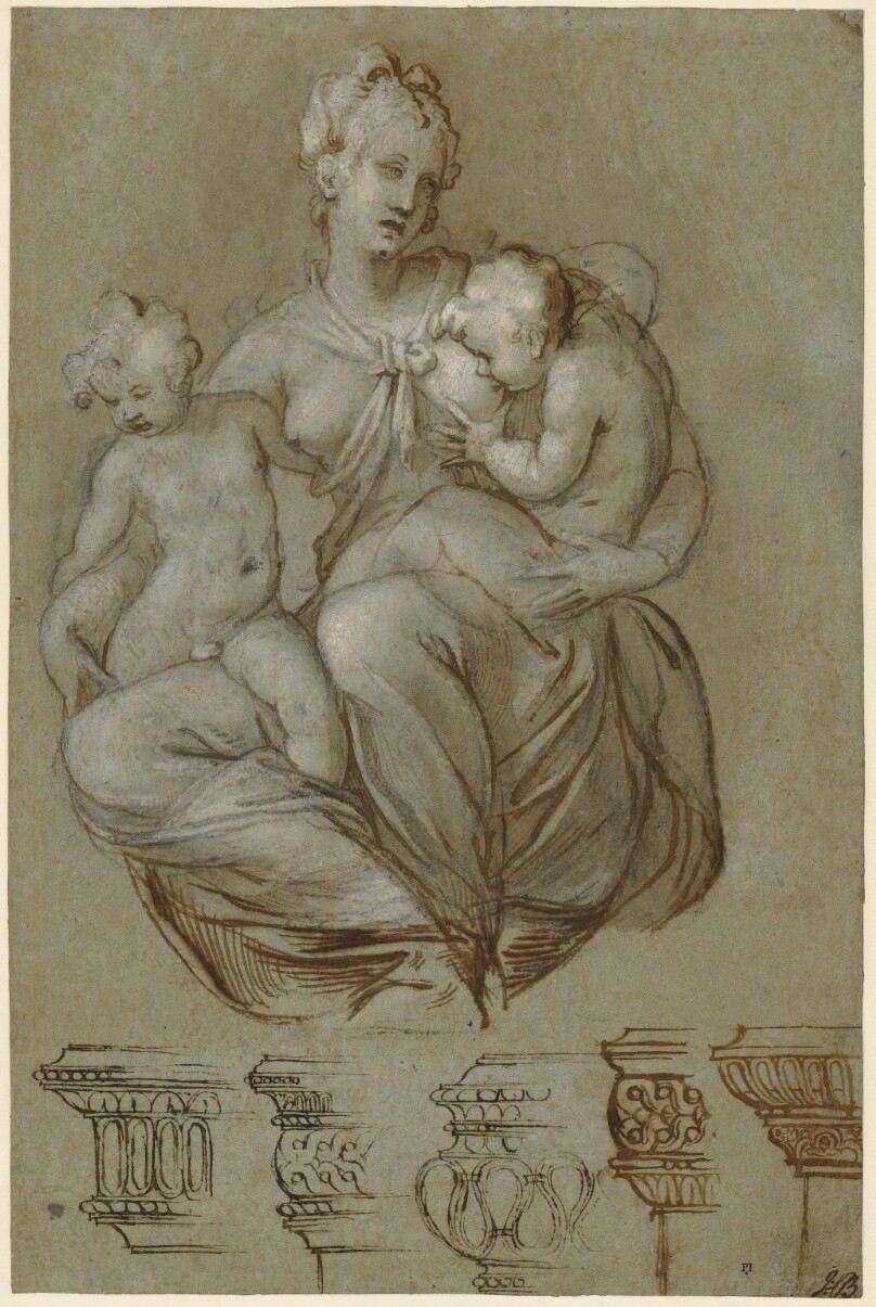 Charity and Studies of Entablatures (recto); Frieze of Putti (verso)