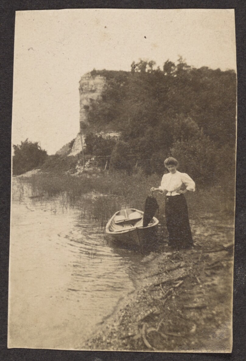 [Woman and rowboat]