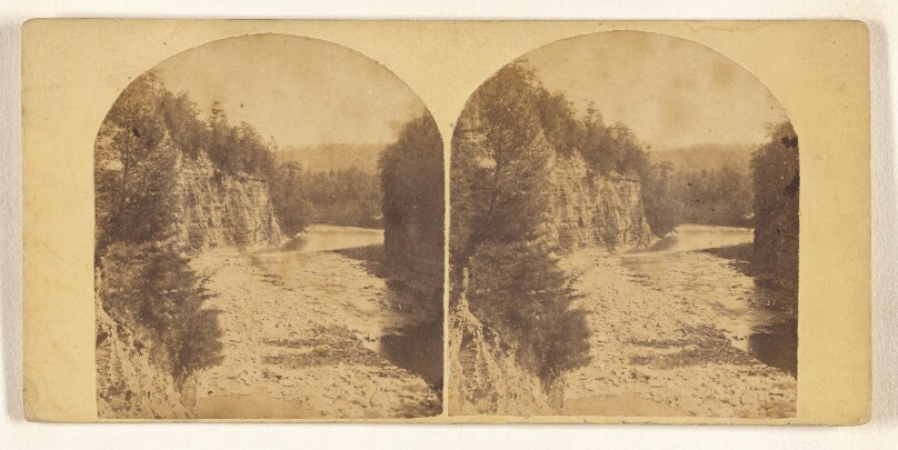 Genesee Falls, Portage, N.Y. View down the Genesee River from the Lower Fall.