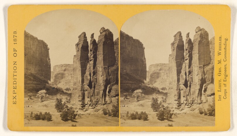 Camp Beauty, Canon de Chelle. Walls 1,200 feet high. Width of canon at this point about one-fourth of a mile...