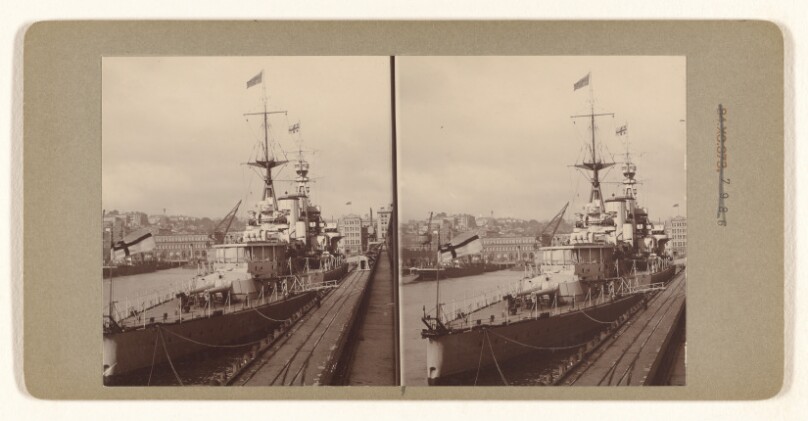 [Battleship docked] (recto); The Briton Leaving Durban (verso)