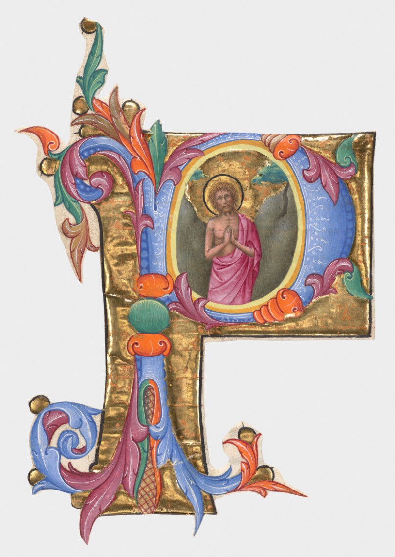Initial P: Saint John the Baptist, cutting from a gradual