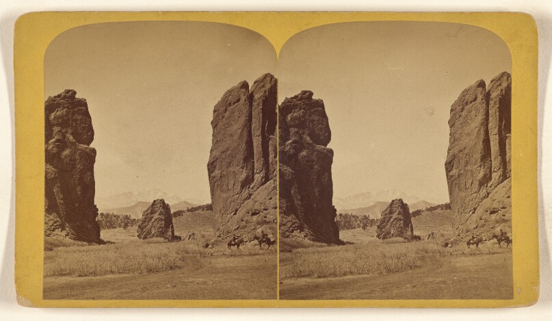 The Gateway, Entrance to the Garden of the Gods, And Pike's Peak Ten Miles Distant. Formation, Red Sandstone. Height...267...