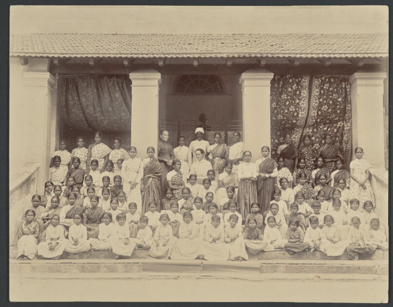 [Group portrait of students and school staff, India]