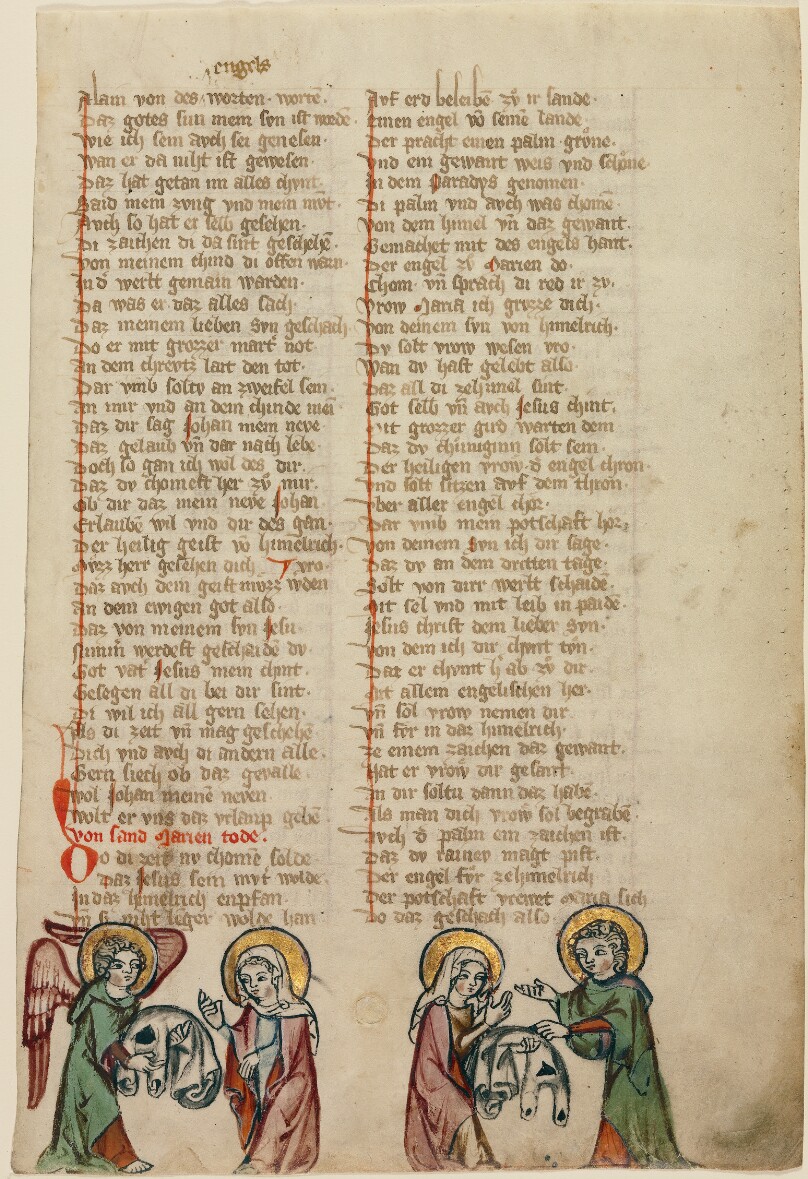 An Angel Presents Christ's Burial Garment to the Virgin; The Virgin Shows the Garment to Saint John