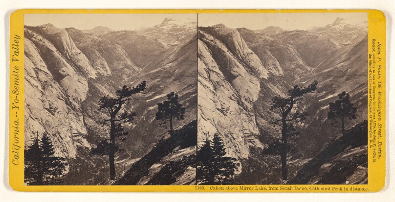 Canon above Mirror Lake, from South Dome, Cathedral Peak in distance.