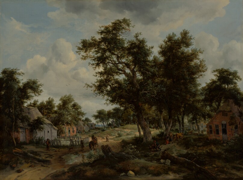 A Wooded Landscape with Travelers on a Path through a Hamlet