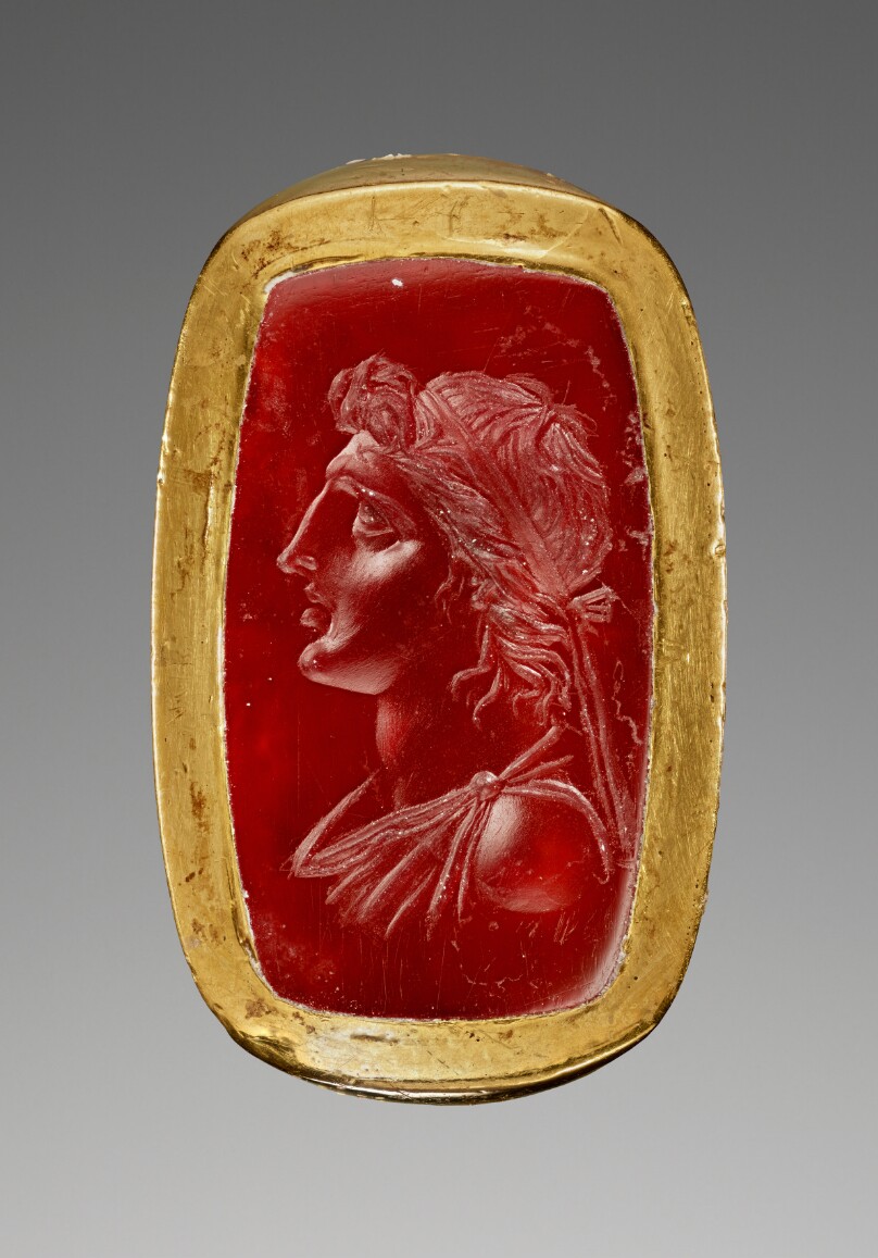 Engraved Gem with Alexander the Great inset Into a Hollow Ring