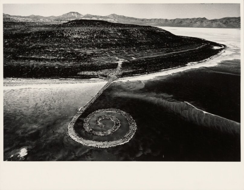 Spiral Jetty, aerial (helicopter) view, Great Salt Lake, Utah