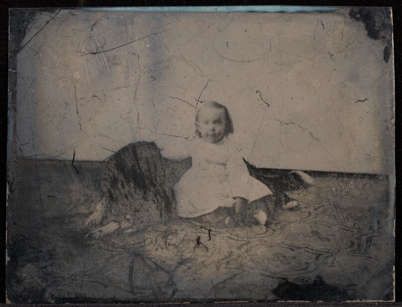 [Portrait of a child and dog]