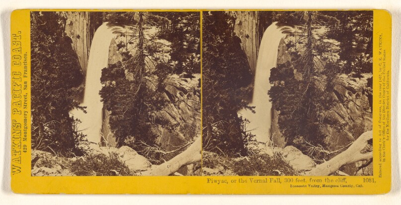 Piwyac, or the Vernal Fall, 300 feet, from the cliff, Yosemite Valley, Mariposa County, Cal.