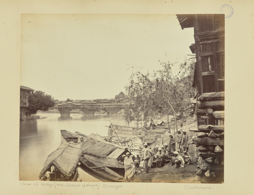 View of bridge (now cleared of shops). Srinager. Cashmere