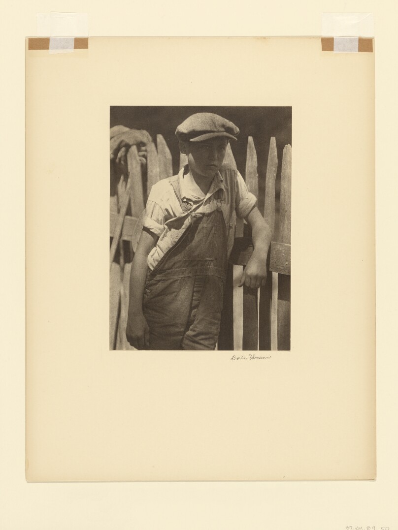[Boy Standing by Unpainted Fence]