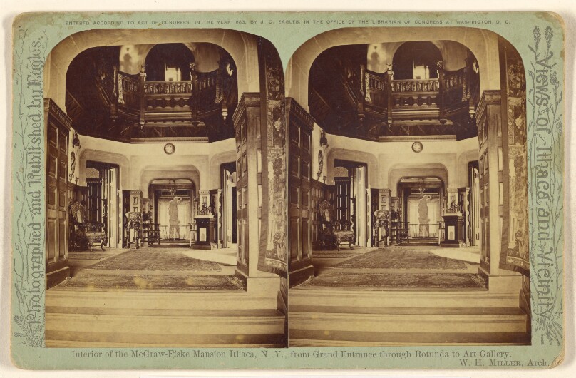 Interior of the McGraw-Fiske Mansion Ithaca, N.Y., from Grand Entrance through Rotunda to Art Gallery. W.H. Miller, Arch.