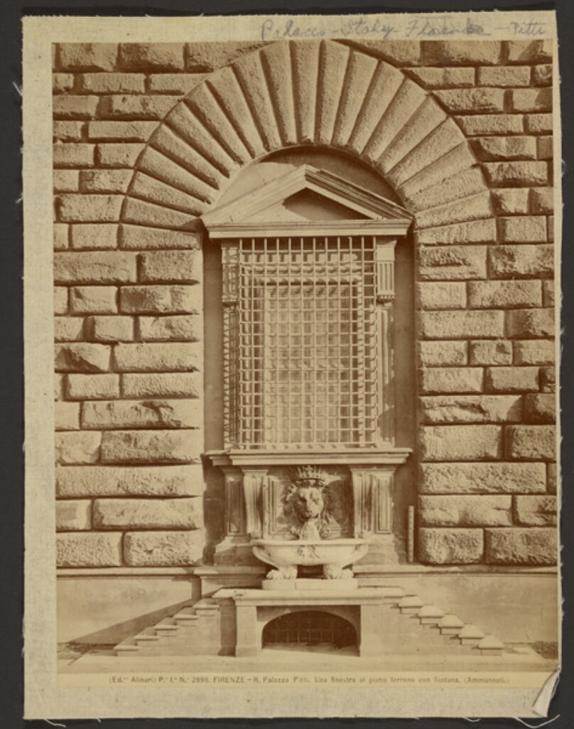 Ground floor window with fountain, Pitti Palace, Florence