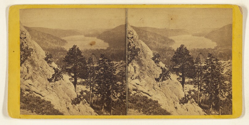 Donner Lake from the Summit of the Sierras. Humboldt Range 30 miles in the distance. Central Pacific Rail Road.