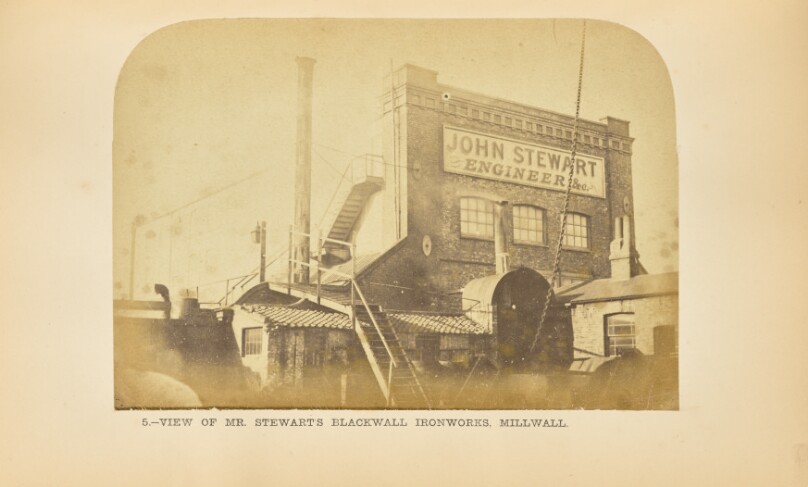 Mr. John Stewart's Blackwall Ironworks, Millwall: Exterior View