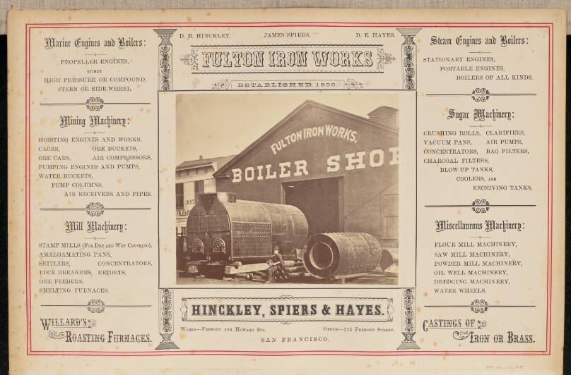 [Fulton Iron Works, Hinckley, Spiers and Hayes, San Francisco]