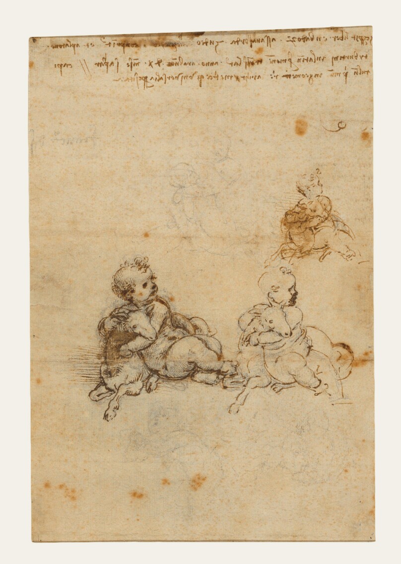 Studies for the Christ Child with a Lamb (recto); Head of an Old Man, and Studies of Machinery (verso)