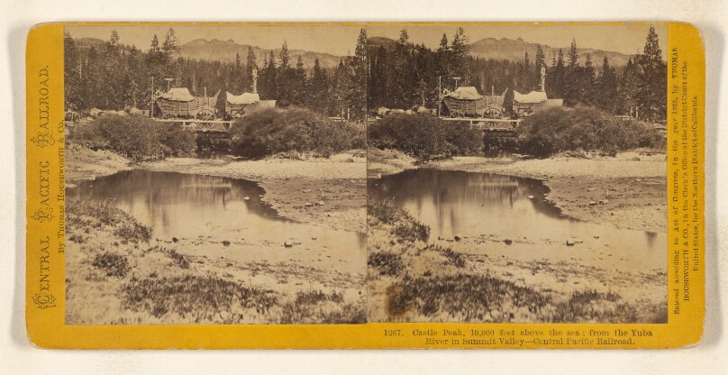 Castle Peak, 10,000 feet above the sea; from the Yuba River in Summit Valley - Central Pacific Railroad.