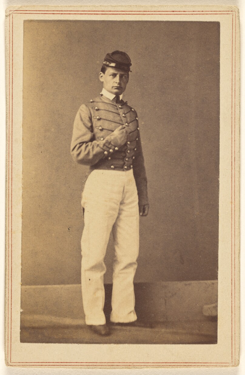 [Unidentified Civil War solding wearing a cap, in quasi-Napoleanic stance]
