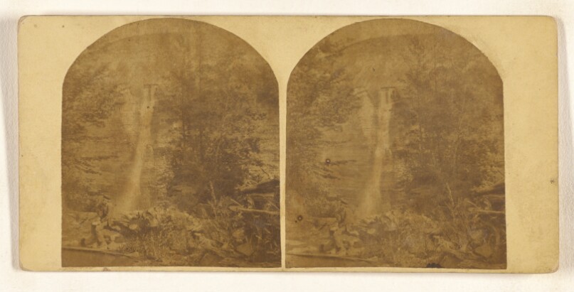 Genesee Falls, Portage, N.Y. View across the Gorge, showing the Cascade. The bank is 400 feet high.